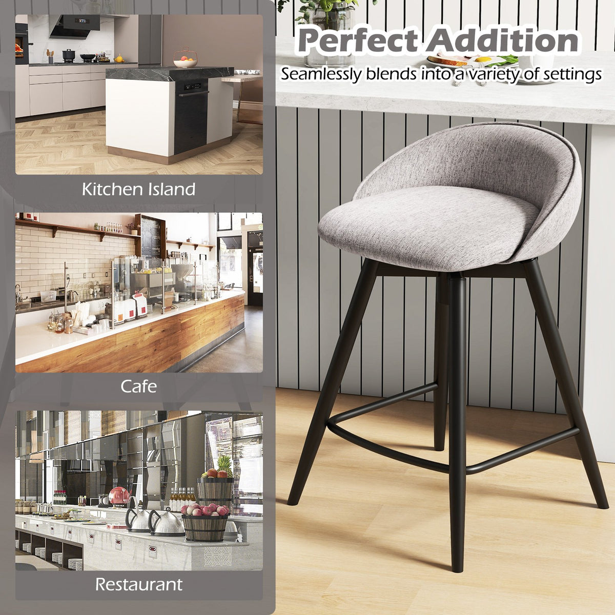 Upholstered Bar Stools Set of 2 with Footrest and Backrest-Gray view 9