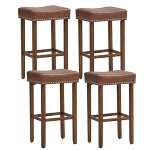 Upholstered Bar Stools Set of 2 with Footrests for Counter-Brown view 4