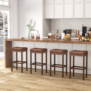 Upholstered Bar Stools Set of 2 with Footrests for Counter-Brown view 6