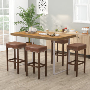 Upholstered Bar Stools Set of 2 with Footrests for Counter-Brown view 7