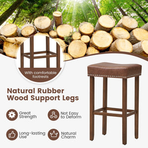 Upholstered Bar Stools Set of 2 with Footrests for Counter-Brown view 8