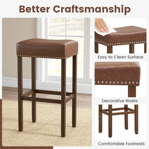 Upholstered Bar Stools Set of 2 with Footrests for Counter-Brown view 9