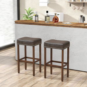 Upholstered Bar Stools Set of 2 with Footrests for Counter-Gray view 2