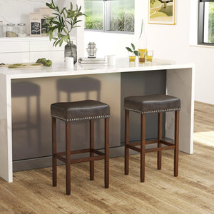 Upholstered Bar Stools Set of 2 with Footrests for Counter-Gray view 3