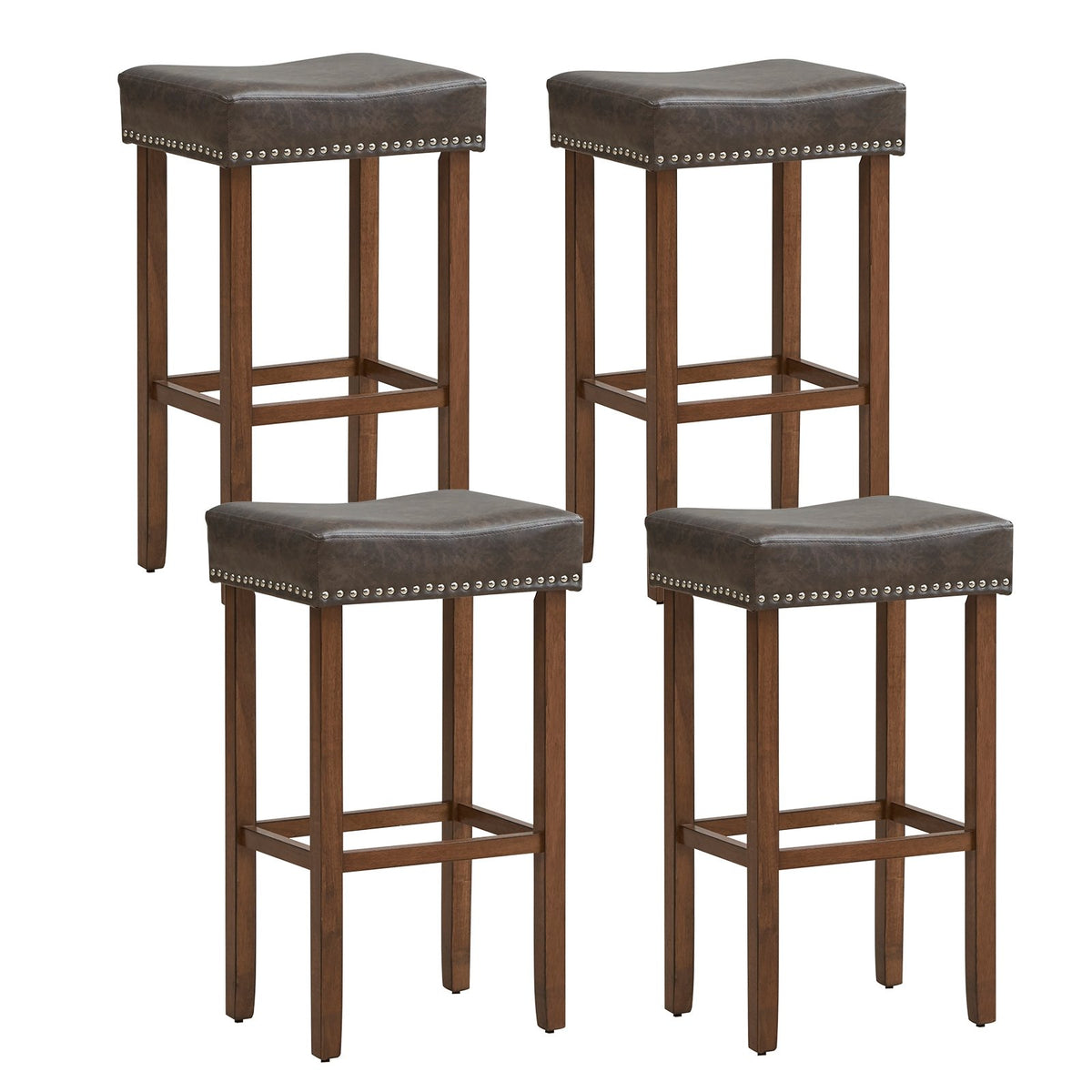 Upholstered Bar Stools Set of 2 with Footrests for Counter-Gray view 4