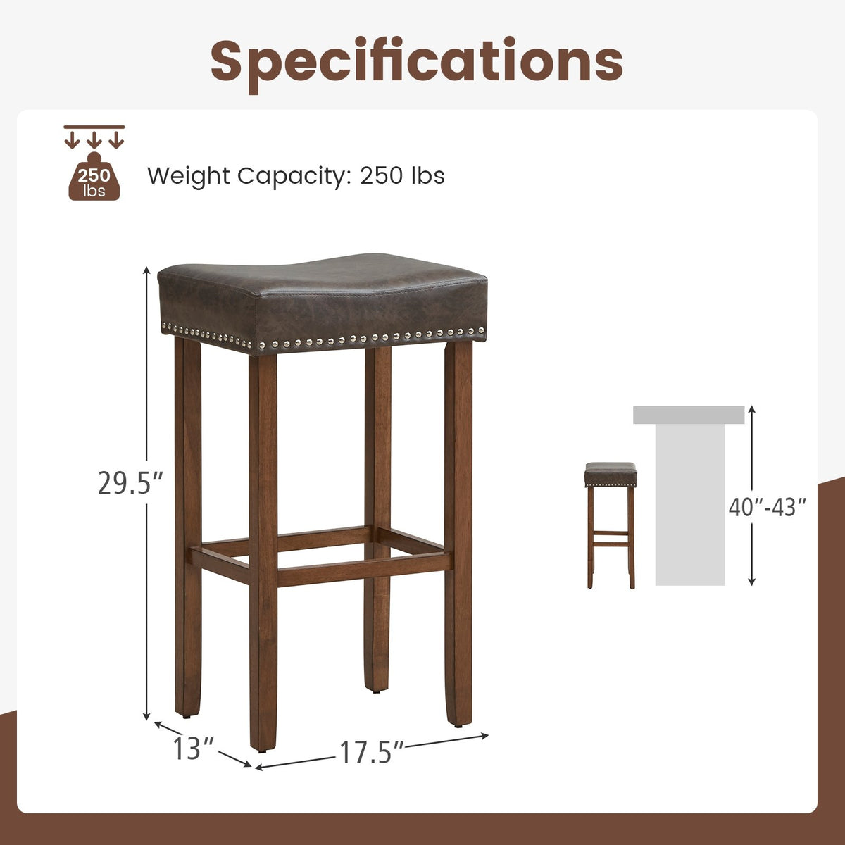 Upholstered Bar Stools Set of 2 with Footrests for Counter-Gray view 5