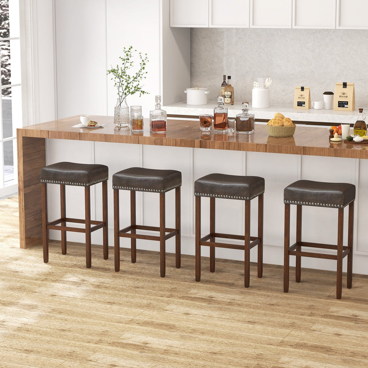 Upholstered Bar Stools Set of 2 with Footrests for Counter-Gray view 6