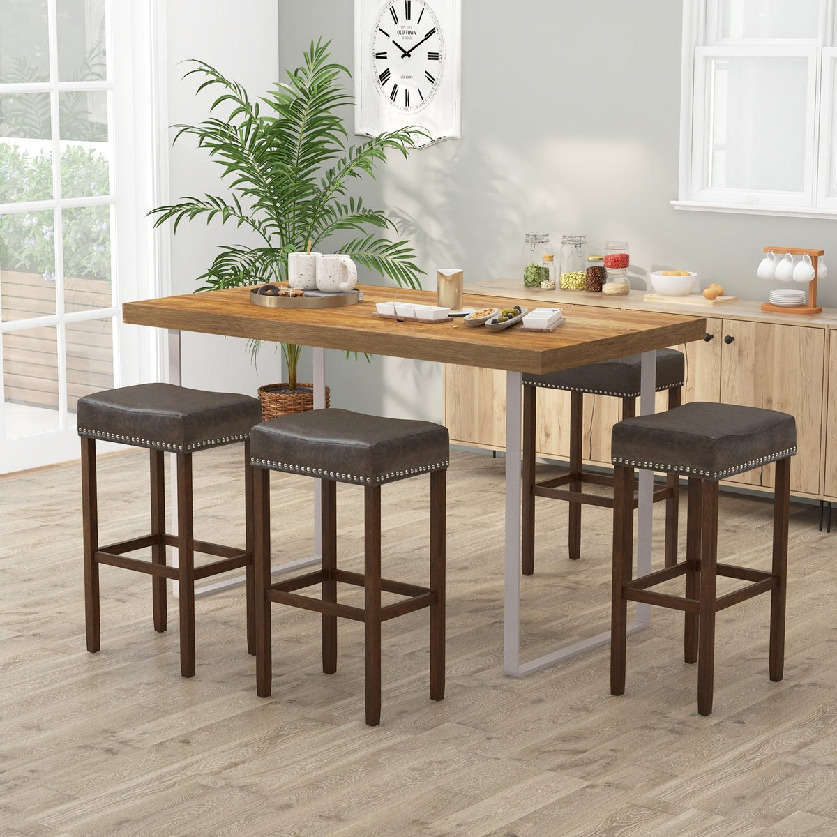 Upholstered Bar Stools Set of 2 with Footrests for Counter-Gray view 7