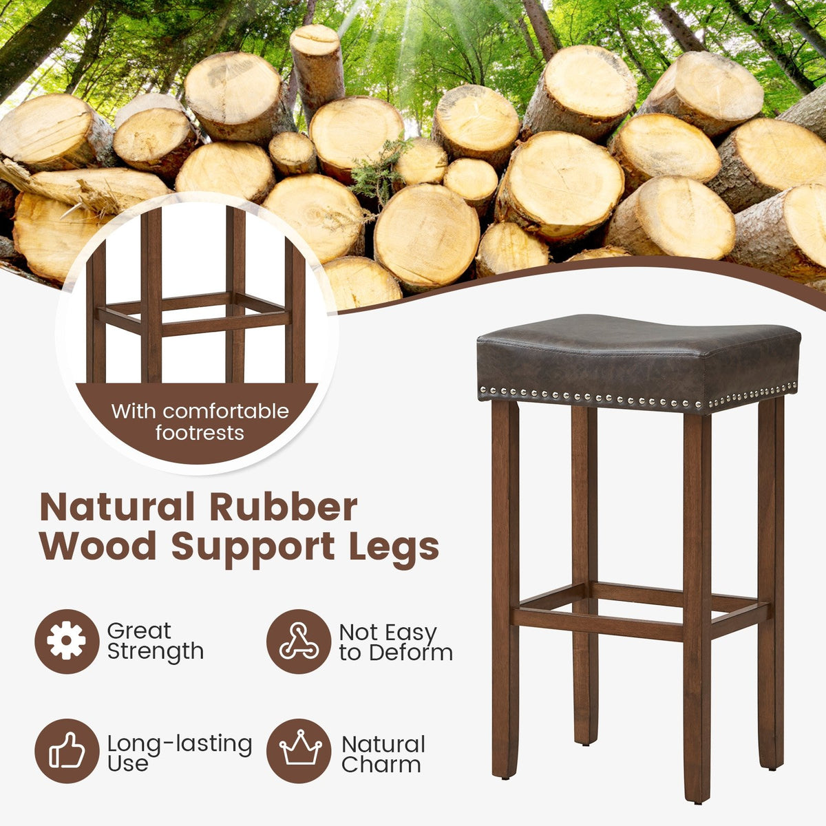 Upholstered Bar Stools Set of 2 with Footrests for Counter-Gray view 8