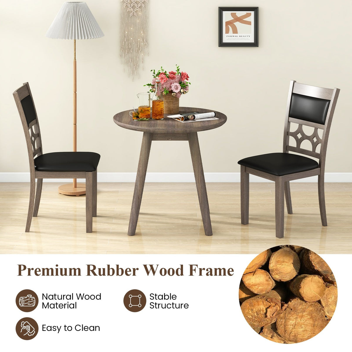 Upholstered Dining Chair Set of 2 with Padded Backrest and Seat-Gray view 6