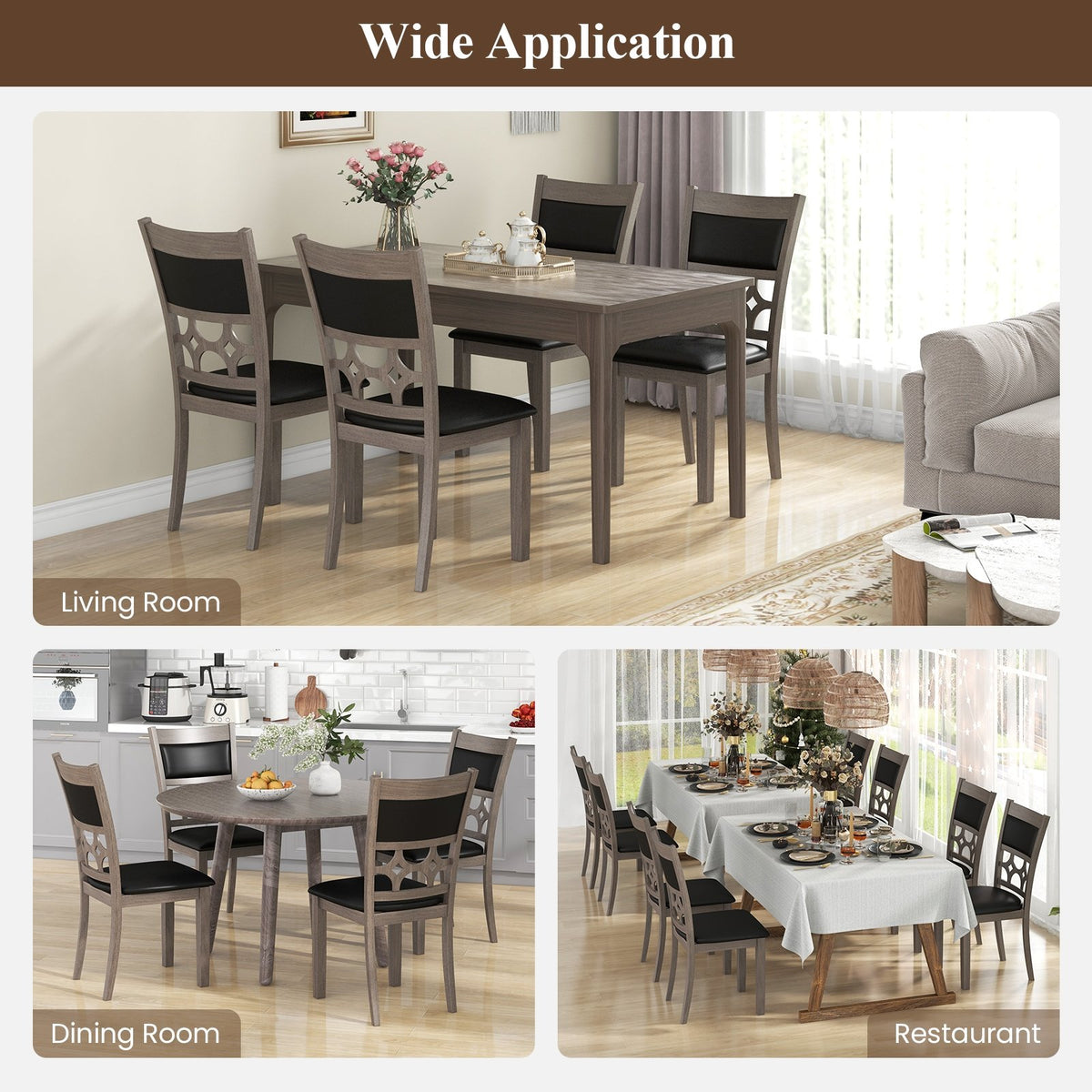 Upholstered Dining Chair Set of 2 with Padded Backrest and Seat-Gray view 7