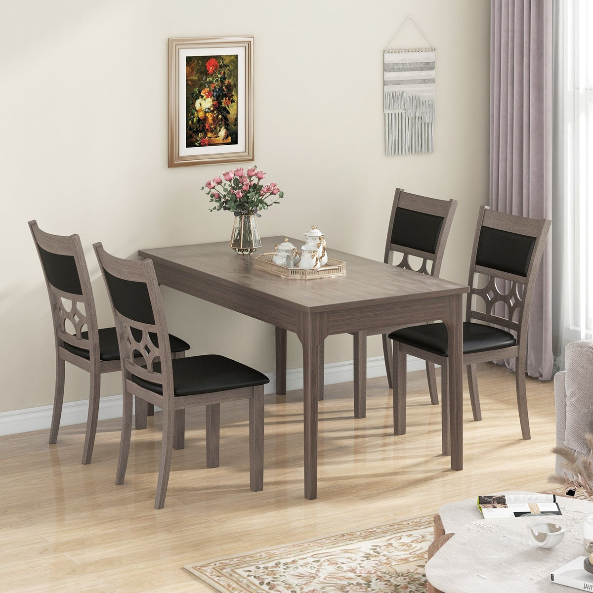 Upholstered Dining Chair Set of 2 with Padded Backrest and Seat-Gray view 9