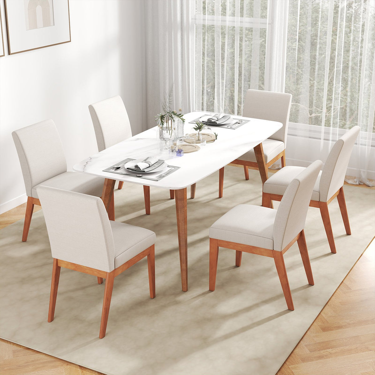 Upholstered Dining Chairs Set of 2 Kitchen Armless Side Chairs with Rubber Wood Legs-Beige view 3