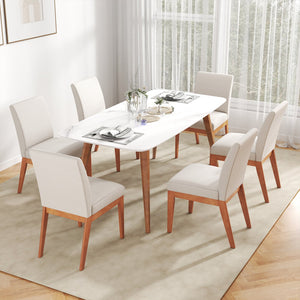 Upholstered Dining Chairs Set of 2 Kitchen Armless Side Chairs with Rubber Wood Legs-Beige view 3