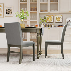 Upholstered Dining Chairs Set of 2 with Rubber Wood Legs and High Back-Gray view 3