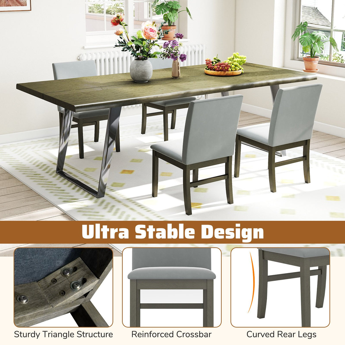 Upholstered Dining Chairs Set of 2 with Rubber Wood Legs and High Back-Gray view 8