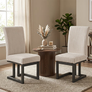 Upholstered Dining Chairs Set of 2 with Rubber Wood Legs and Padded Seat for Dining Room-Beige view 2