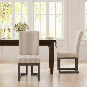 Upholstered Dining Chairs Set of 2 with Rubber Wood Legs and Padded Seat for Dining Room-Beige view 3