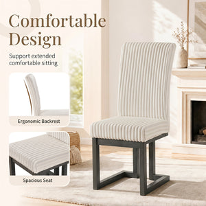 Upholstered Dining Chairs Set of 2 with Rubber Wood Legs and Padded Seat for Dining Room-Beige view 5