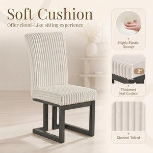 Upholstered Dining Chairs Set of 2 with Rubber Wood Legs and Padded Seat for Dining Room-Beige view 7