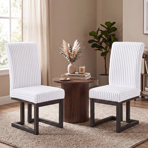 Upholstered Dining Chairs Set of 2 with Rubber Wood Legs and Padded Seat for Dining Room-White view 2