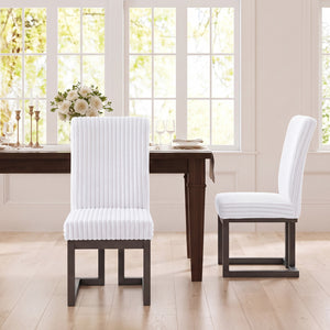 Upholstered Dining Chairs Set of 2 with Rubber Wood Legs and Padded Seat for Dining Room-White view 3