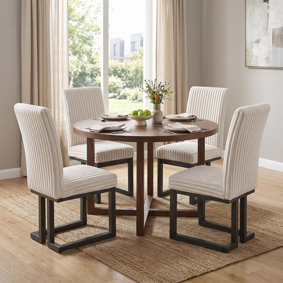 Upholstered Dining Chairs Set of 4 with Rubber Wood Legs and Padded Seat for Dining Room-Beige view 2