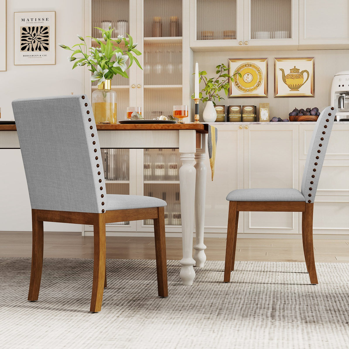 Set of 2 Upholstered Dining Chairs with Padded Seat for Living Room-Walnut view 2