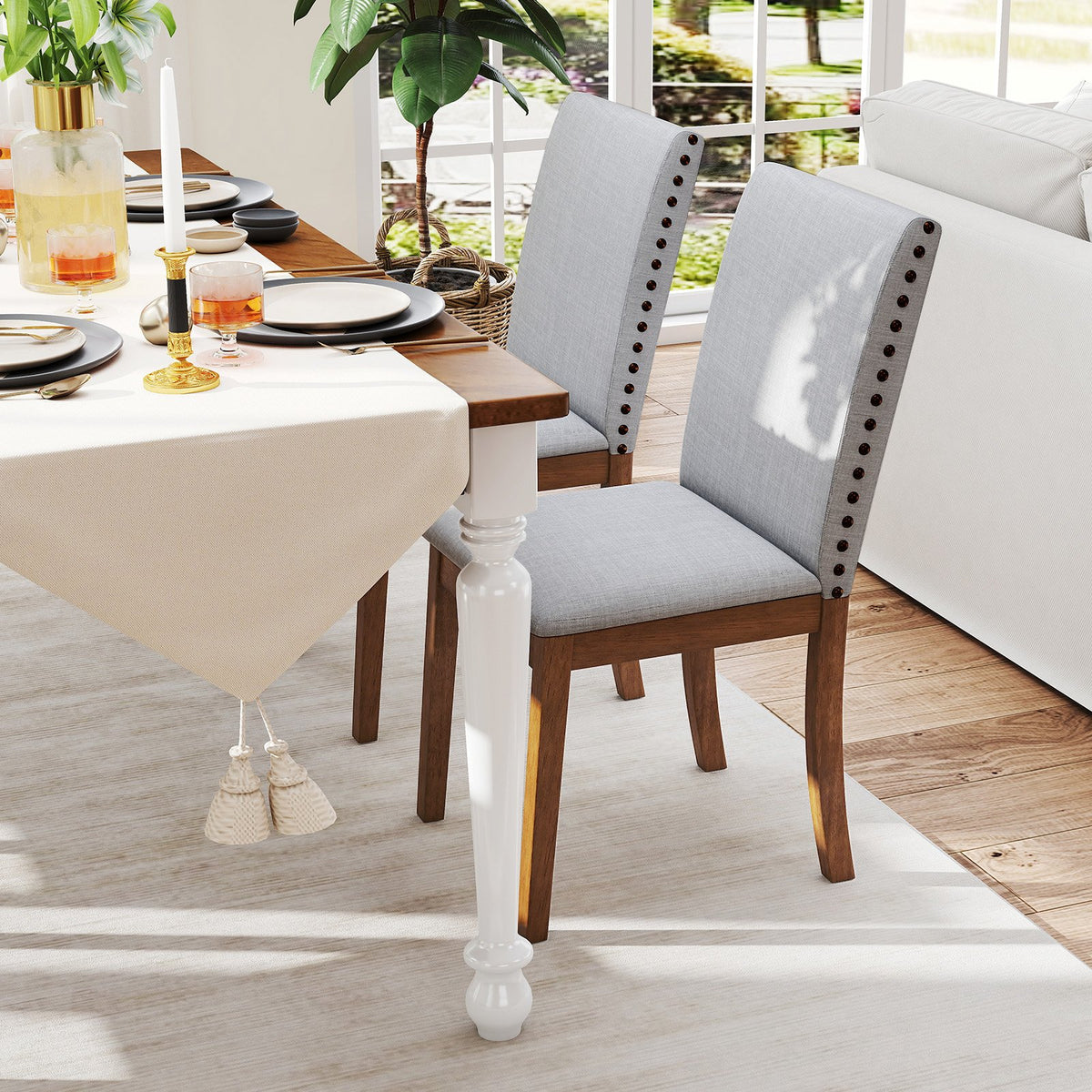 Set of 2 Upholstered Dining Chairs with Padded Seat for Living Room-Walnut view 3