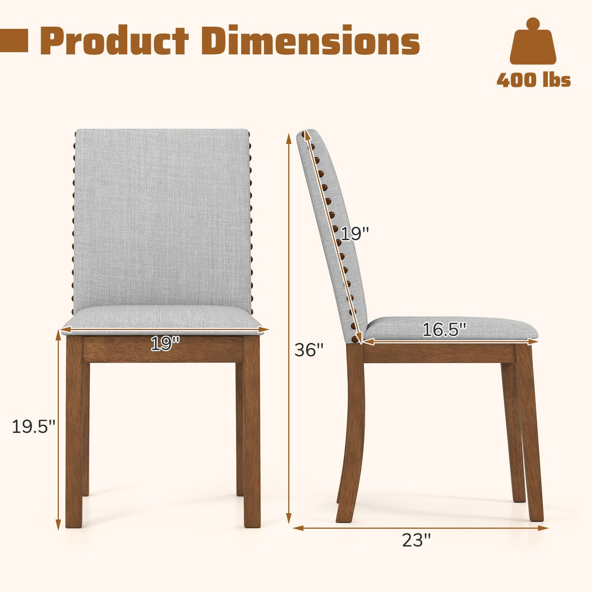Set of 2 Upholstered Dining Chairs with Padded Seat for Living Room-Walnut view 4