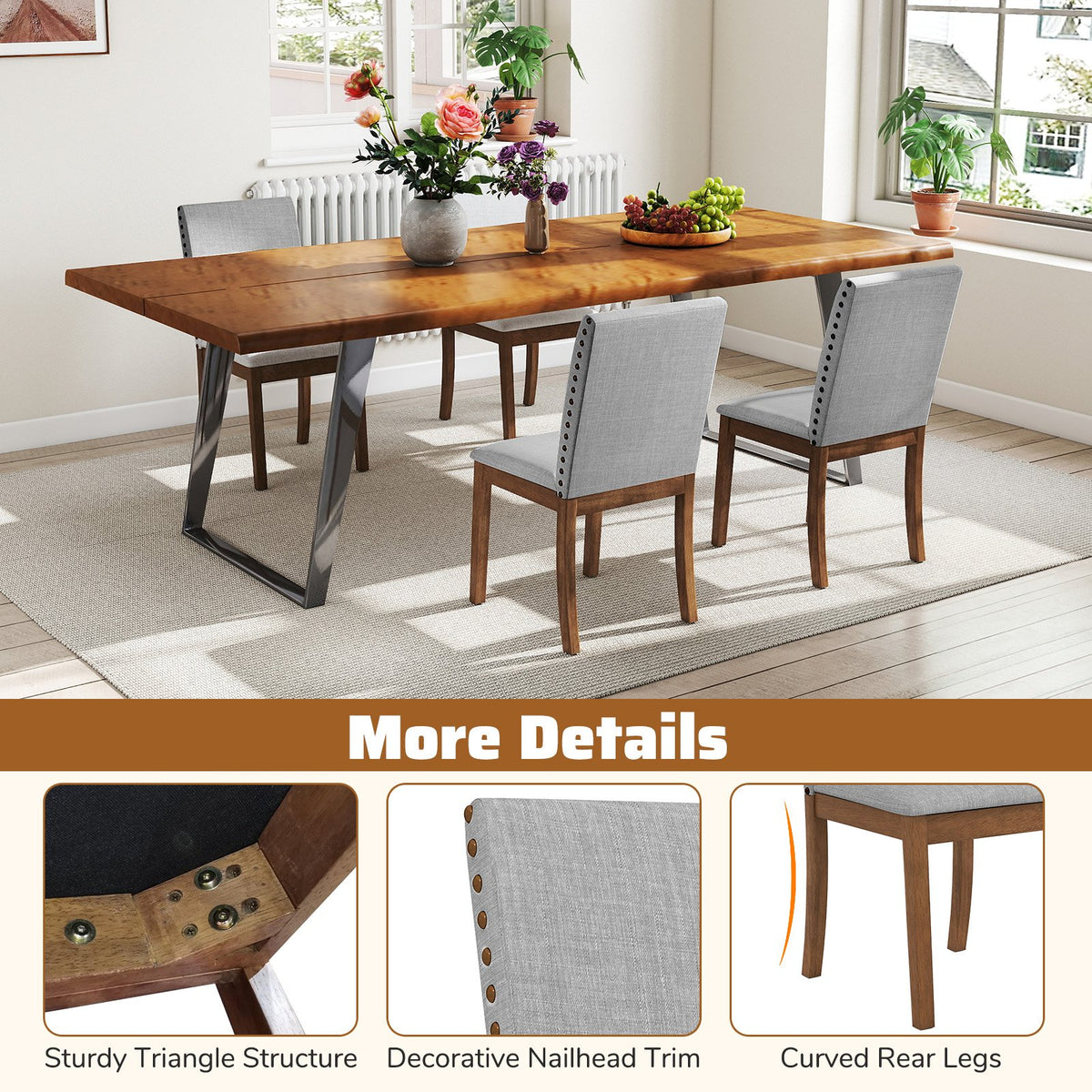 Set of 2 Upholstered Dining Chairs with Padded Seat for Living Room-Walnut view 5