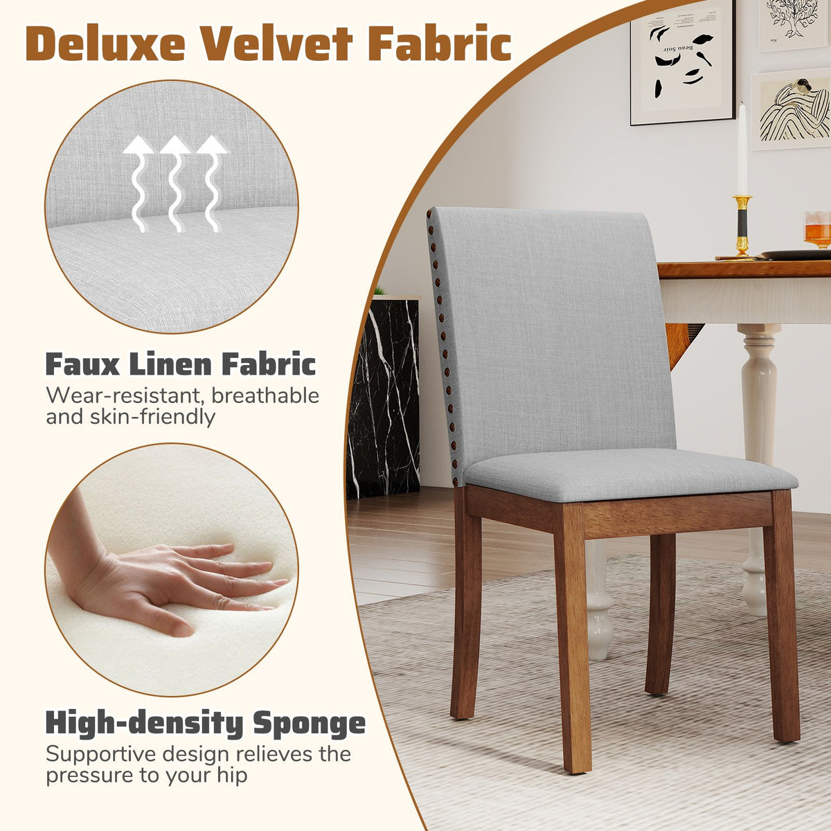 Set of 2 Upholstered Dining Chairs with Padded Seat for Living Room-Walnut view 7