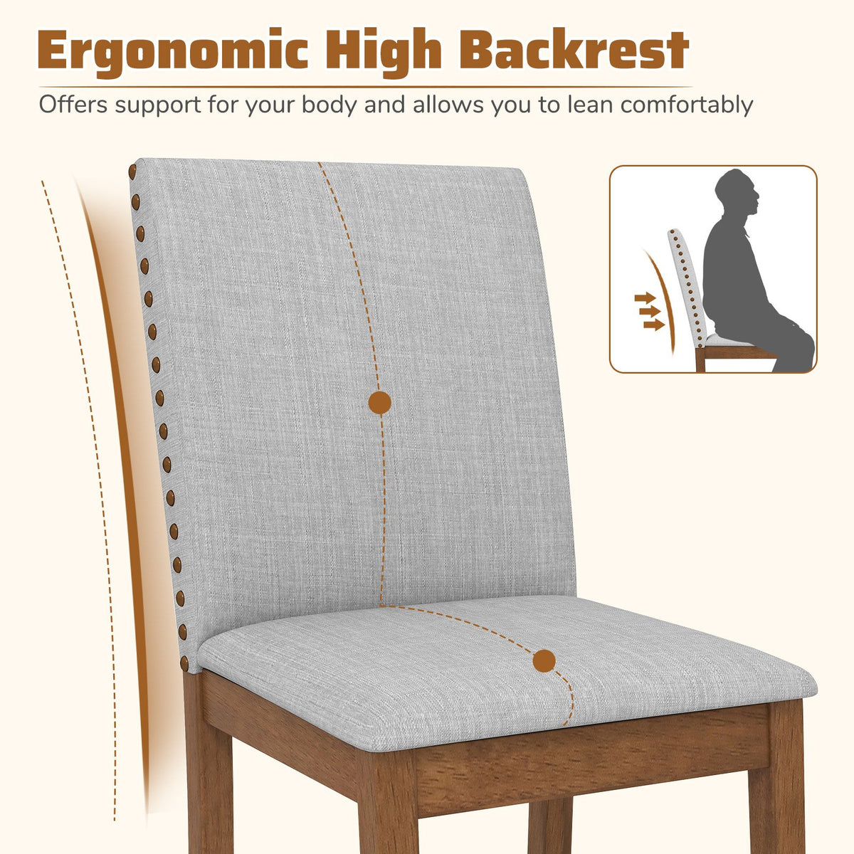 Set of 2 Upholstered Dining Chairs with Padded Seat for Living Room-Walnut view 8
