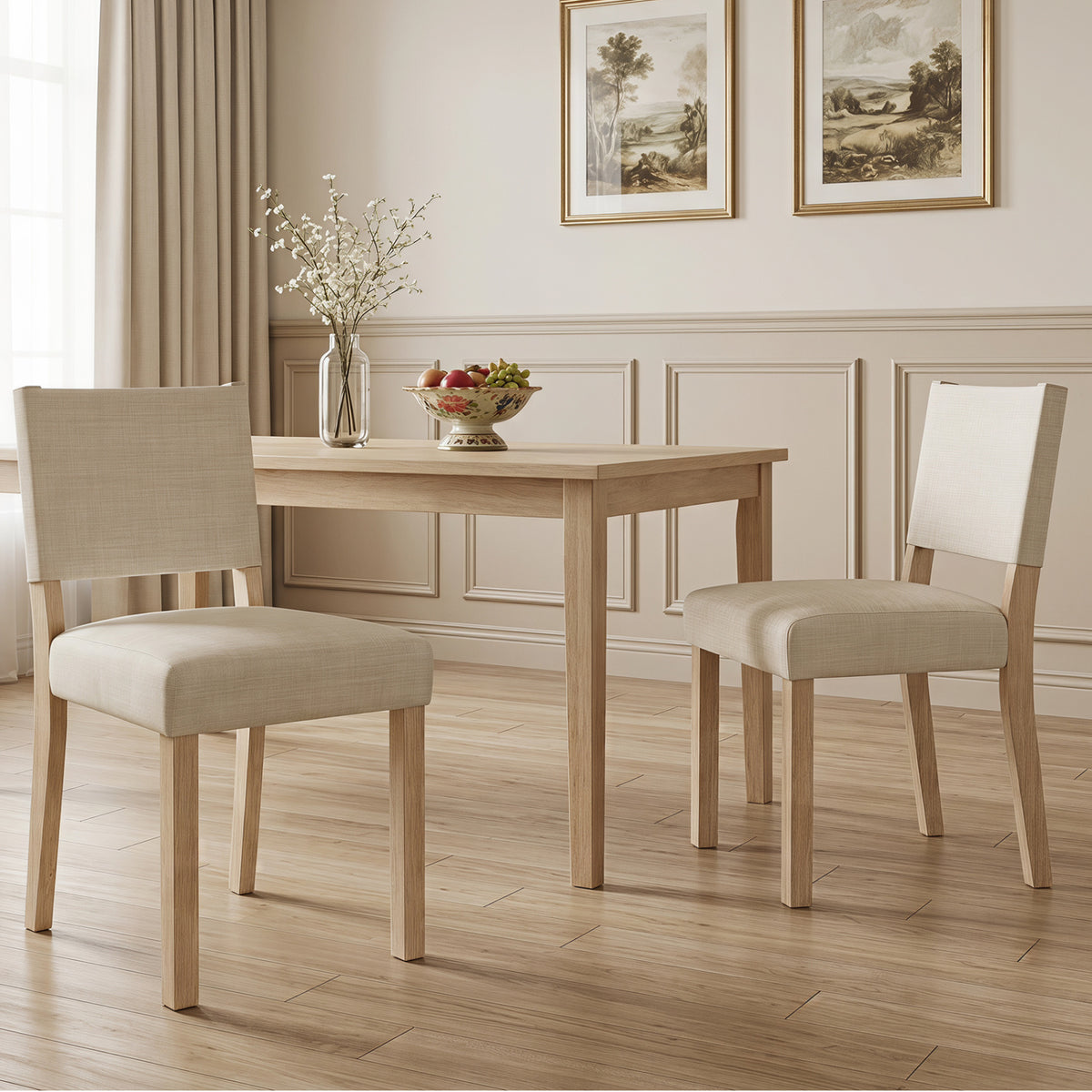 Upholstered Dining Chairs with Solid Rubber Wood Legs Set of 2-Beige view 2