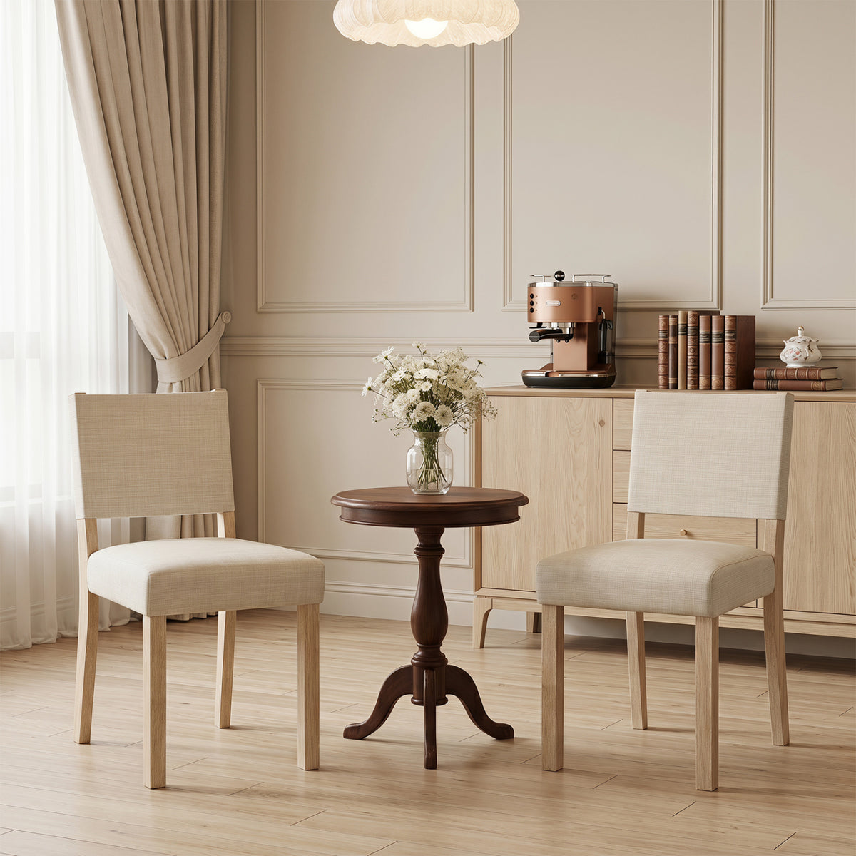 Upholstered Dining Chairs with Solid Rubber Wood Legs Set of 2-Beige view 3
