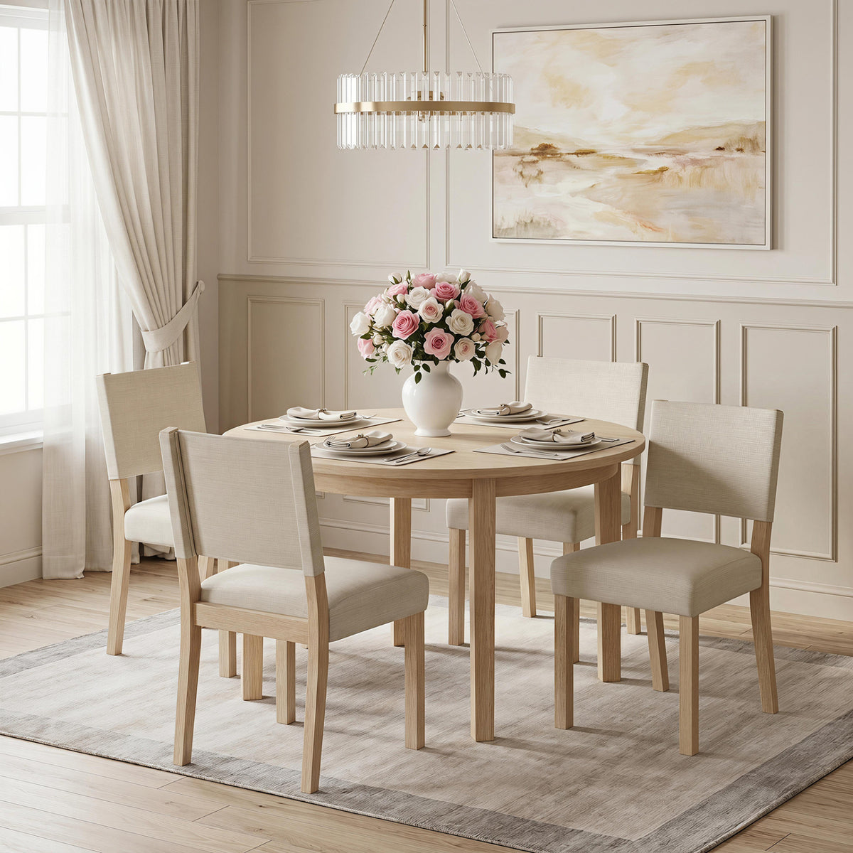 Upholstered Dining Chairs with Solid Rubber Wood Legs Set of 4-Beige view 2