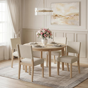 Upholstered Dining Chairs with Solid Rubber Wood Legs Set of 4-Beige view 2