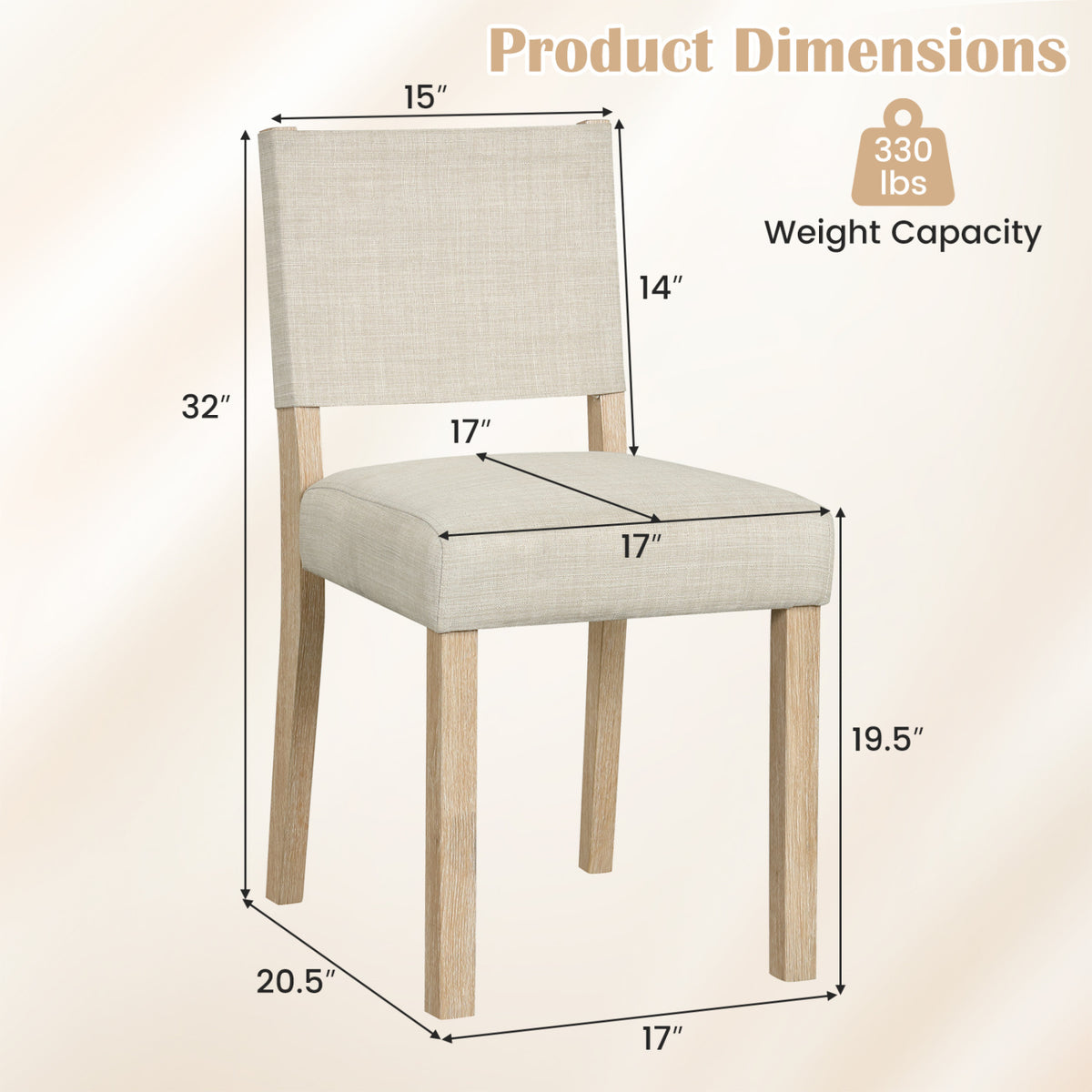 Upholstered Dining Chairs with Solid Rubber Wood Legs Set of 4-Beige view 3