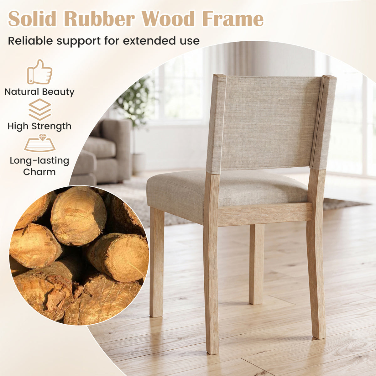 Upholstered Dining Chairs with Solid Rubber Wood Legs Set of 4-Beige view 5