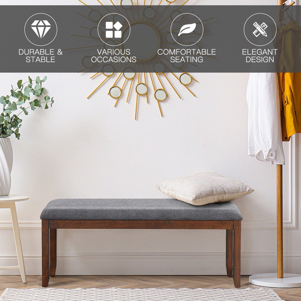 Upholstered Entryway Bench Footstool with Wood Legs view 7