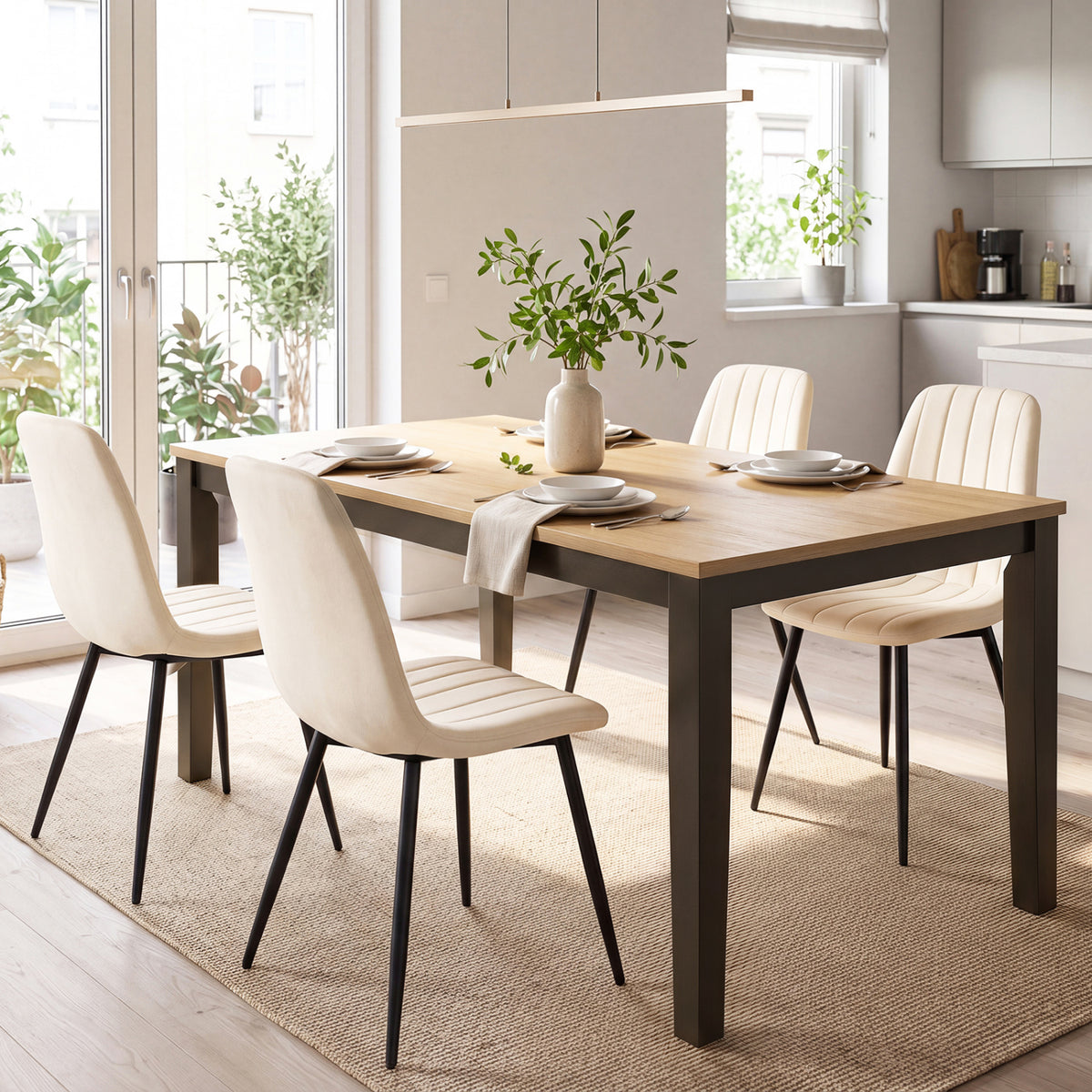 Upholstered Fabric Dining Chairs Set of 4 with Sturdy Metal Legs and Curved Backrest-Beige view 2