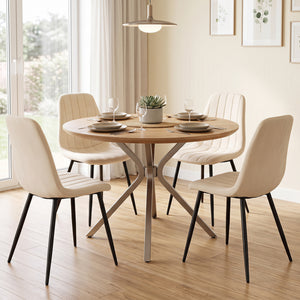 Upholstered Fabric Dining Chairs Set of 4 with Sturdy Metal Legs and Curved Backrest-Beige view 3
