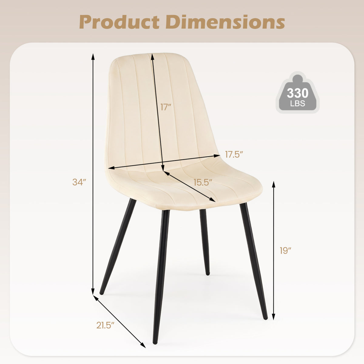 Upholstered Fabric Dining Chairs Set of 4 with Sturdy Metal Legs and Curved Backrest-Beige view 4
