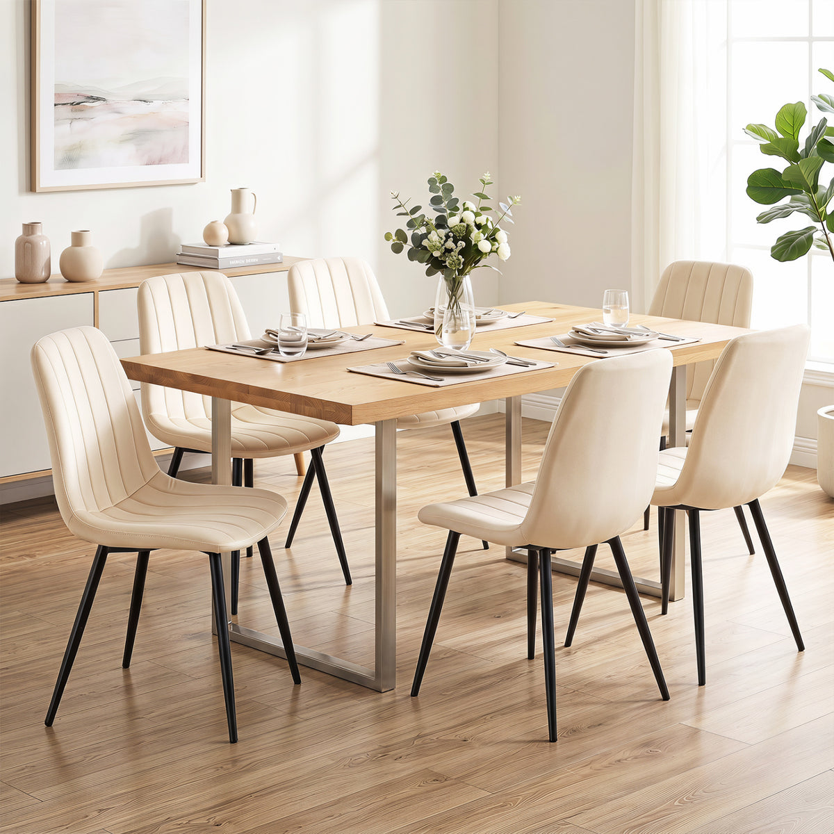 Upholstered Fabric Dining Chairs Set of 4 with Sturdy Metal Legs and Curved Backrest-Beige view 5
