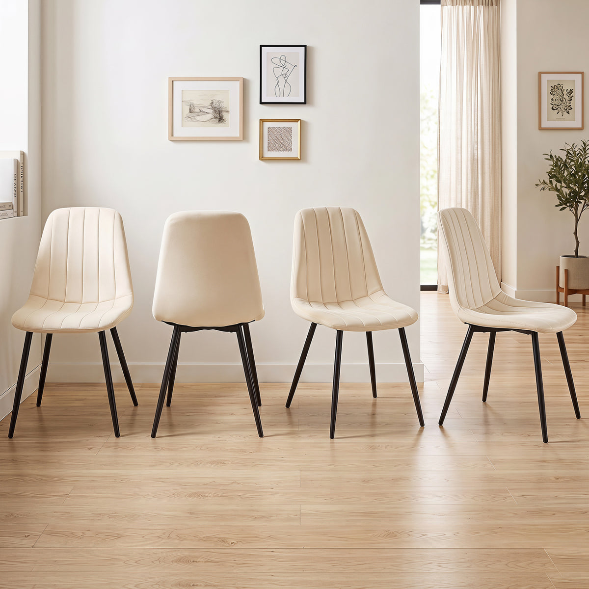 Upholstered Fabric Dining Chairs Set of 4 with Sturdy Metal Legs and Curved Backrest-Beige view 6