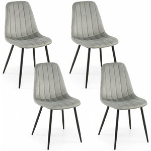 Upholstered Fabric Dining Chairs Set of 4 with Sturdy Metal Legs and Curved Backrest-Gray