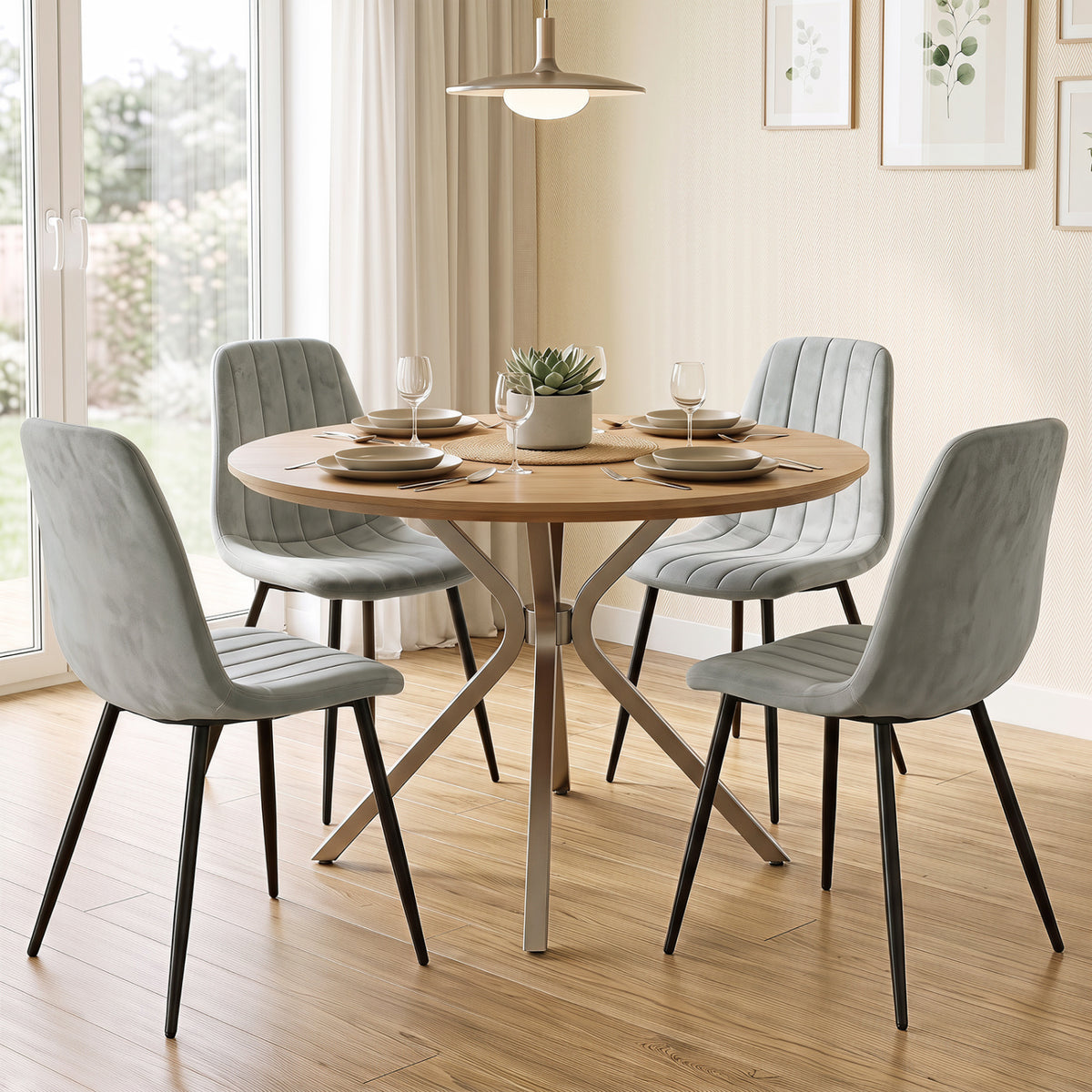 Upholstered Fabric Dining Chairs Set of 4 with Sturdy Metal Legs and Curved Backrest-Gray view 2
