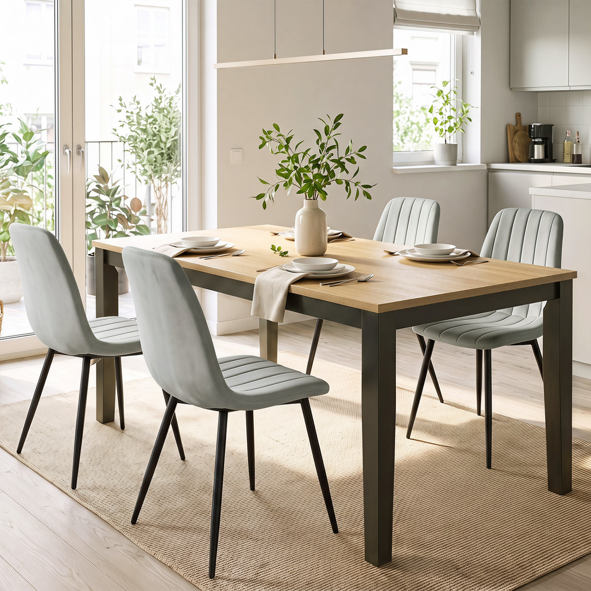 Upholstered Fabric Dining Chairs Set of 4 with Sturdy Metal Legs and Curved Backrest-Gray view 3