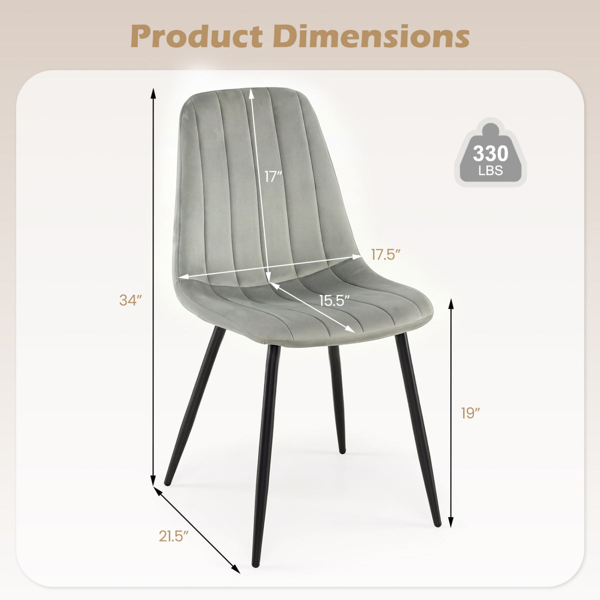 Upholstered Fabric Dining Chairs Set of 4 with Sturdy Metal Legs and Curved Backrest-Gray view 4