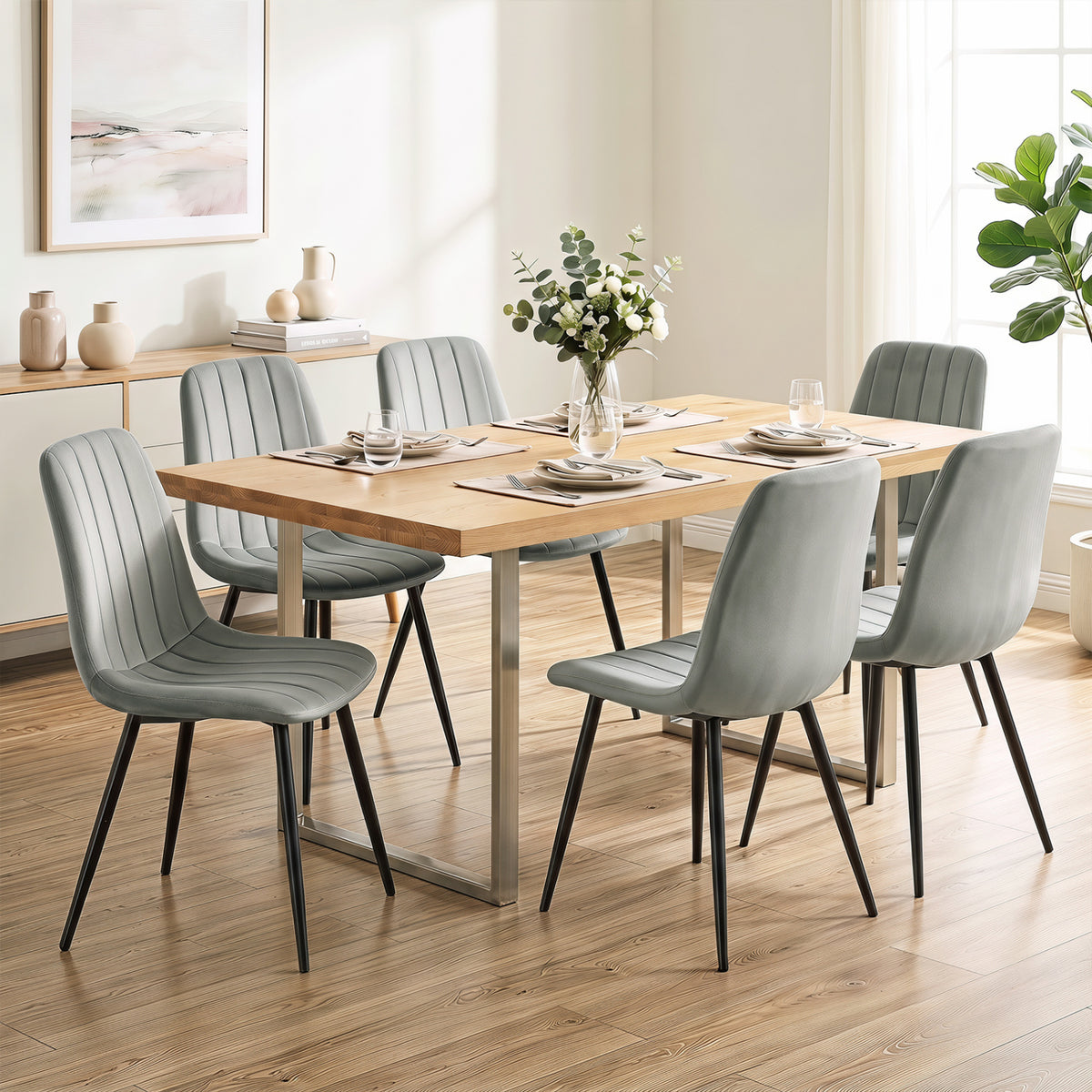 Upholstered Fabric Dining Chairs Set of 4 with Sturdy Metal Legs and Curved Backrest-Gray view 5